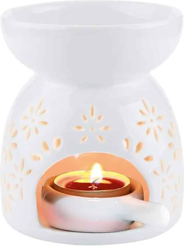 Duftlampe mit weißem Wachsschmelzelement und floralem Muster, Keramik-Aromabrenner, passender Wachswärmer