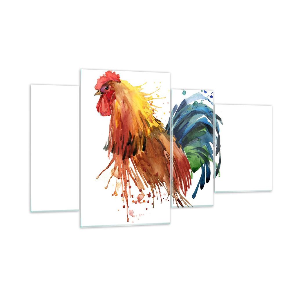 Bilder auf glas - Hahn Ilustration Tier Farben - 120x70cm - Glasbilder - Wandbilder - Kunstdruck - zum Aufhängen bereit - Wanddekoration aus Glas ...