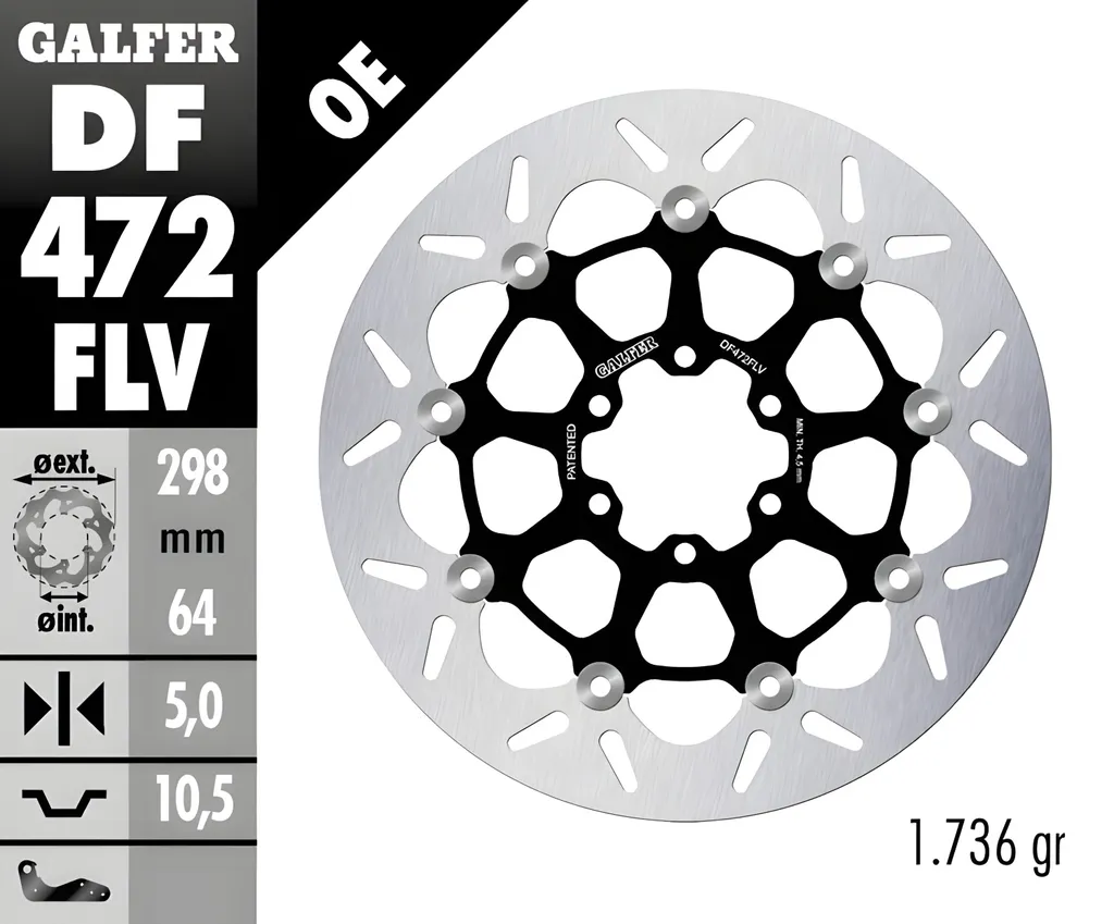 Disques Galfer ROUND DF472FLV 298x5 mm en acier inox pour Indian Chief