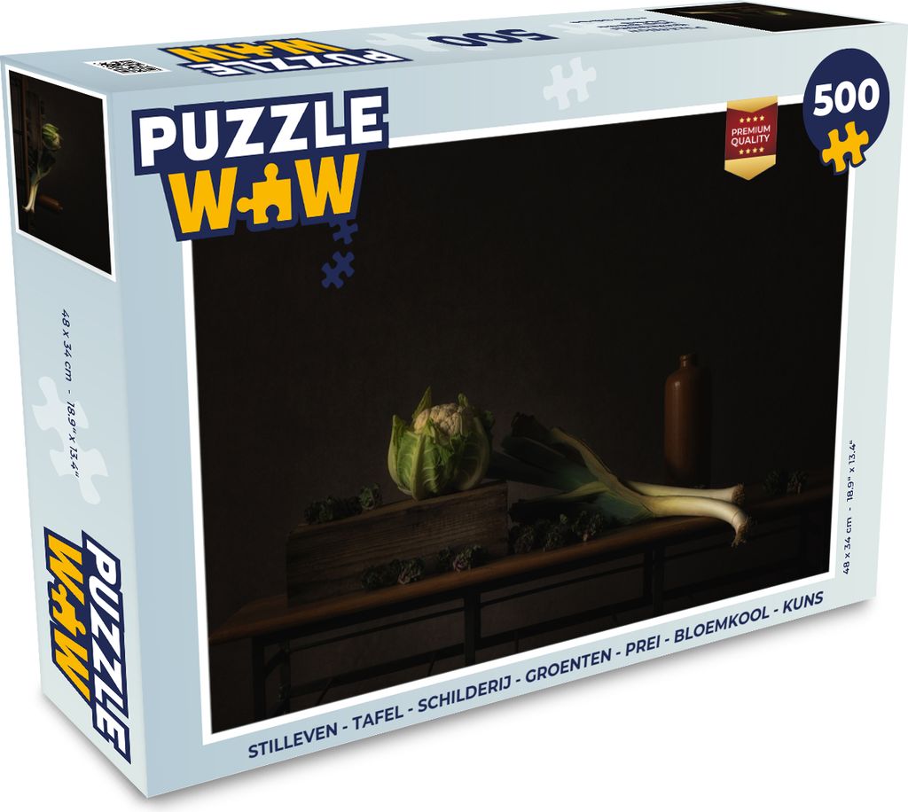 MuchoWow Puzzle 500 Teile Stilleben - Tisch - Malerei - Gemüse - Lauch - Blumenkohl - Kunst - 500 Teile - Kinder - Selberbauen - Puzzlespiele