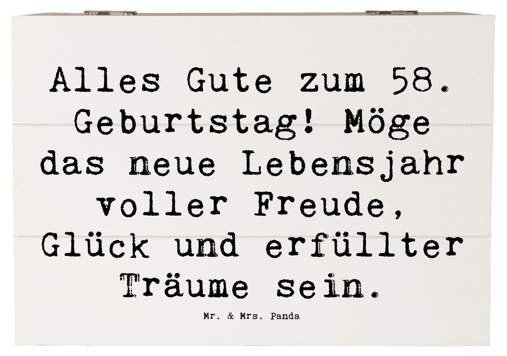 Mr. & Mrs. Panda Geschenkbox Spruch 58. Geburtstag Freude 22 x 15 cm - Weiß - Geschenk, Geburtstagsfreude, Holzkiste, unvergesslich, Happy Birthda...