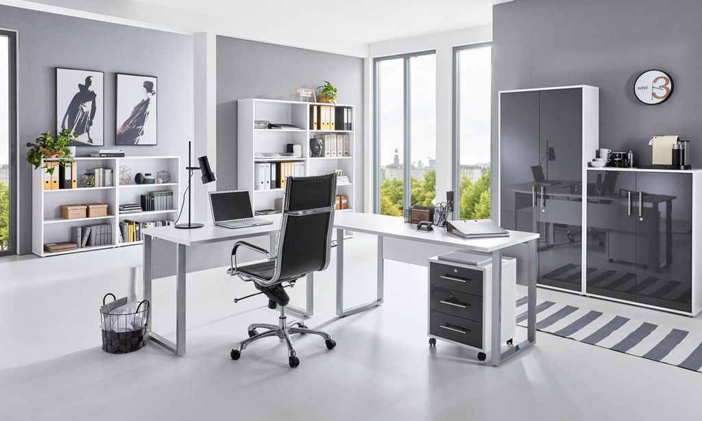 Büromöbel-Set TABOR PRO 6 in weiß / anthrazit Hochglanz, Produktbild 
