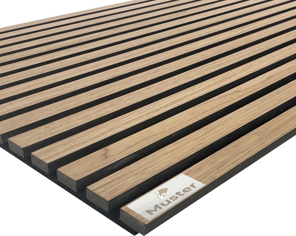 Akustikpaneel mit Holzfurnier in Bright Teak - mit PET-Filz - 1x Musterstück