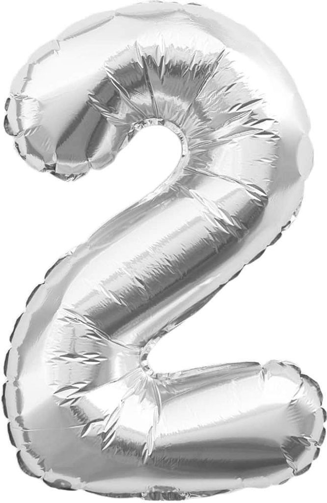 Oblique Unique Folien Luftballon mit Zahl 2 Geburtstag Jubiläum Silberhochzeit Party Deko Ballon - silber