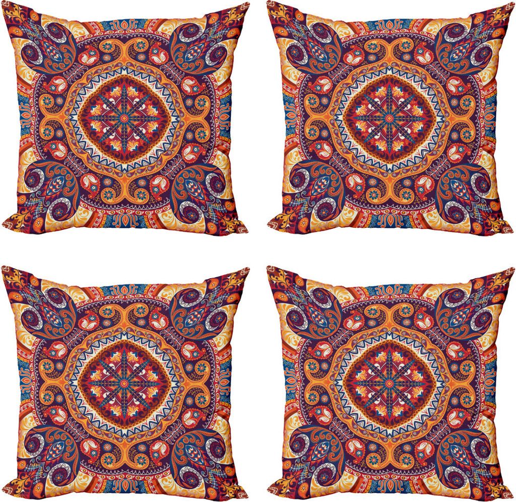 ABAKUHAUS Paisley Kissenbezug Set (4 Stück), Blumenteppich, Moderner Doppelseitiger Digitaldruck, 40 cm x 40 cm, Mehrfarbig