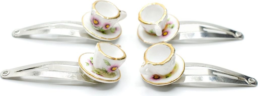 Tassen 4er Set Haarspangen Haarklammern Miniblings Teetassen Tasse Teatime rosa
