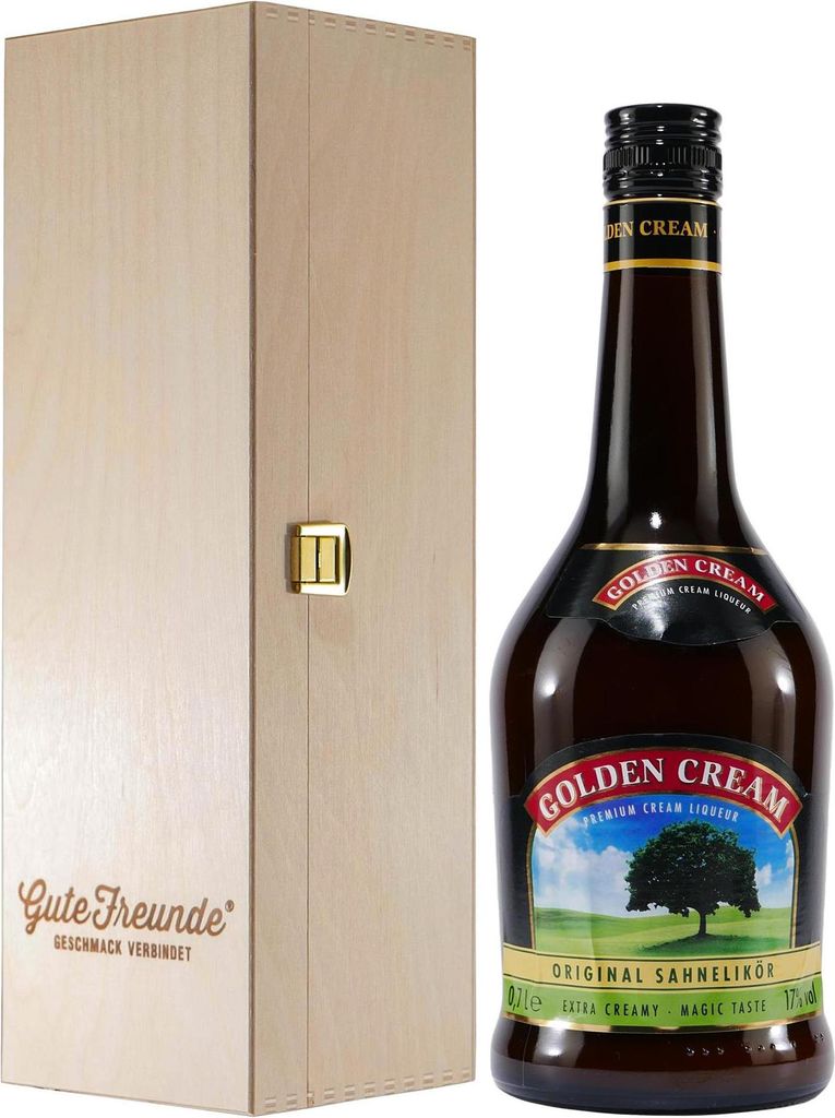 Golden Cream Sahnelikör mit Geschenk-Holzkiste