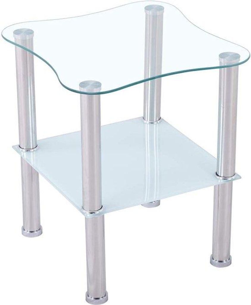 Glas-Salontisch mit Sicherheitsglas und Facettenschleifung - Wohnzimmer-Tisch 40 x 40 x 47 cm - abgerundet gesättigt.