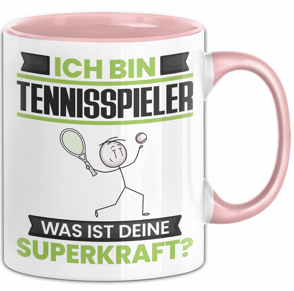 Tennisspieler Tasse Geschenk für Tennisspieler Geburtstag Lustiger Spruch Kaffee-Becher Was Ist Deine Superkraft (Rosa)