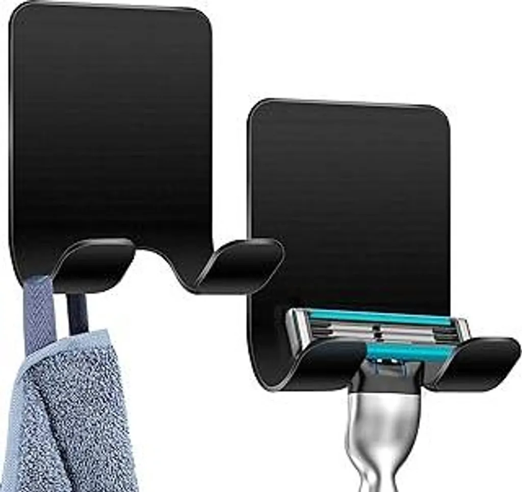 2 Ganci Adesivi Porta Rasoio e Asciugamani Nero Caianwin No Fori