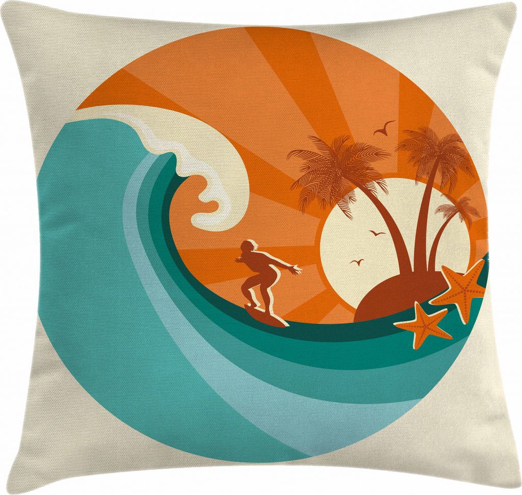 ABAKUHAUS Reite die Welle Kissenbezug, Retro Man Surfing, Seitenschläferkissenhülle ohne Kissen mit Reißverschluss und Beitseitigem Druck Waschb...