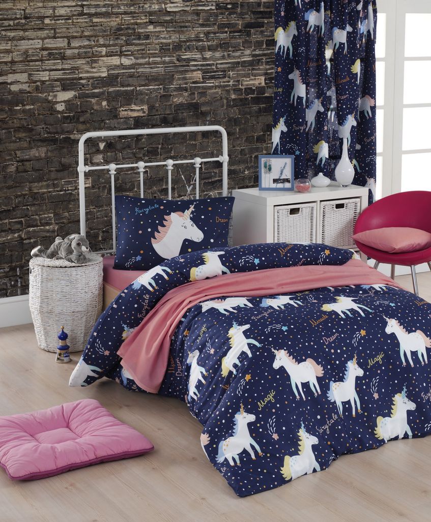L'Essentiel Linge de Maison, Magic Unicorn - Dark Blue, Bettwäschen, Dunkelblau, Baumwolle, 155 x 220 cm