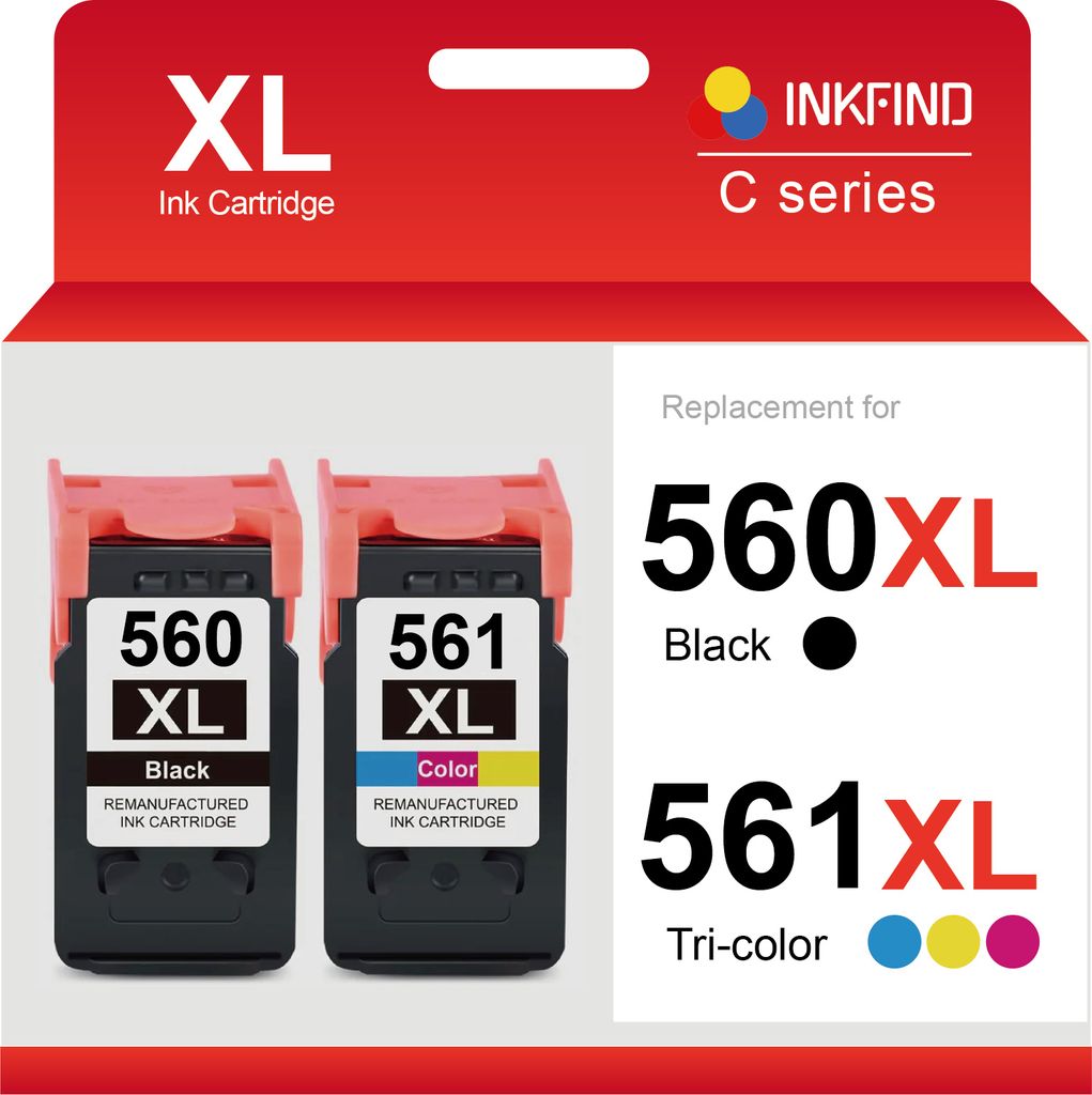 INKFIND 560XL 561XL Tintenpatrone kompatibel mit Canon560 Canon 560 Canon561 Canon 561 Canon PG-560 PG-560XL CL-561 CL-561XL Hohe Kapazität / 2er-...