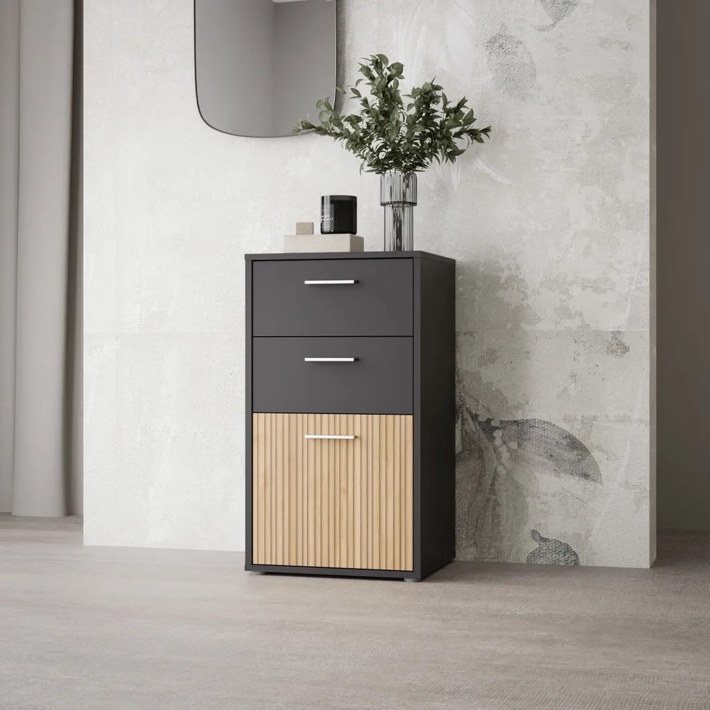 Commode QUADRO 2 Gain de Place Grise pour Organiser les Petits Espaces