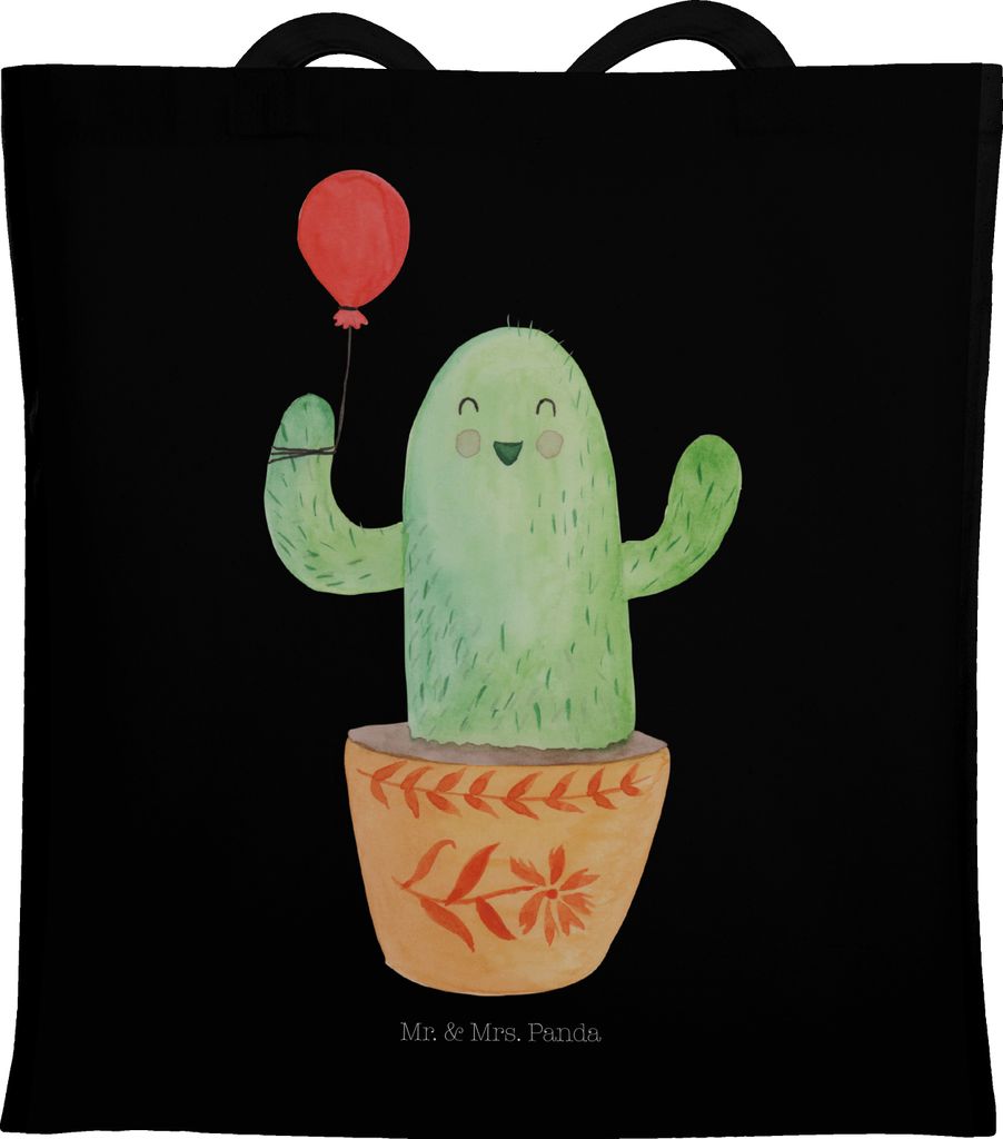 Mr. & Mrs. Panda Tote Bag Kaktus Luftballon - Schwarz - Geschenk, Laptoptasche, Schultasche, Freude, Kakteen, Büro, Beutel, Shopping Tasche, Prüf...