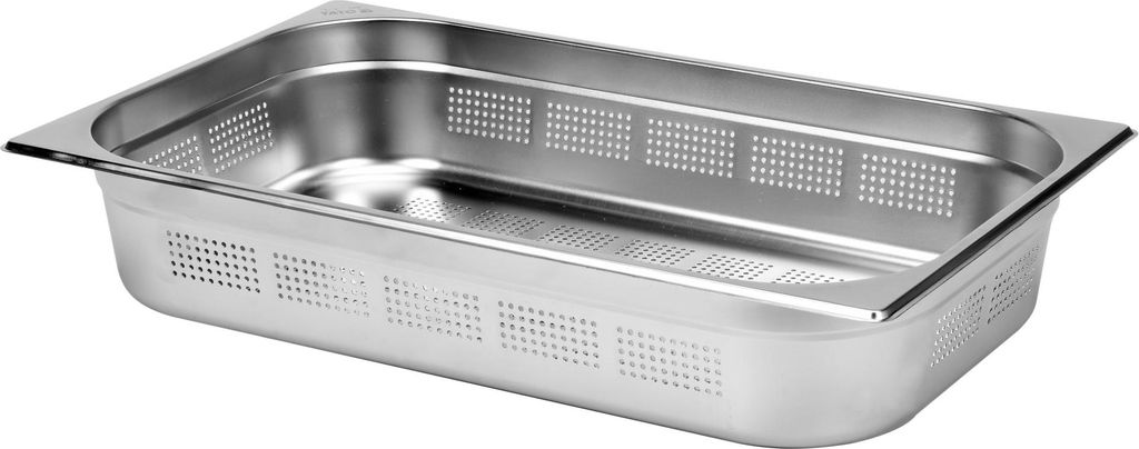 Gastrobehälter, Feinkostbehälter aus Edelstahl, gelocht GN 1/1 Tiefe 100 mm, 530 x 325 mm