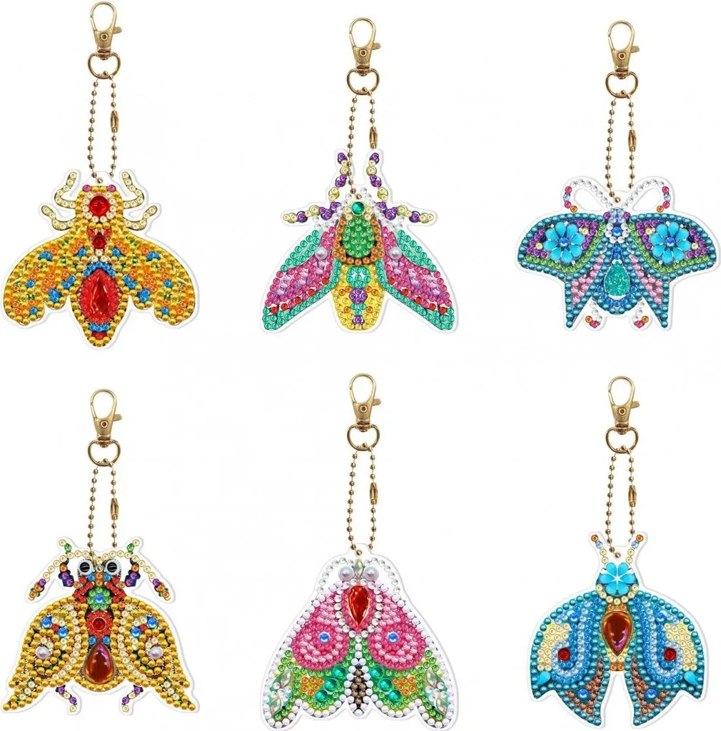 Porte-clés insectes en résine - Set de 6 accessoires thématiques nature