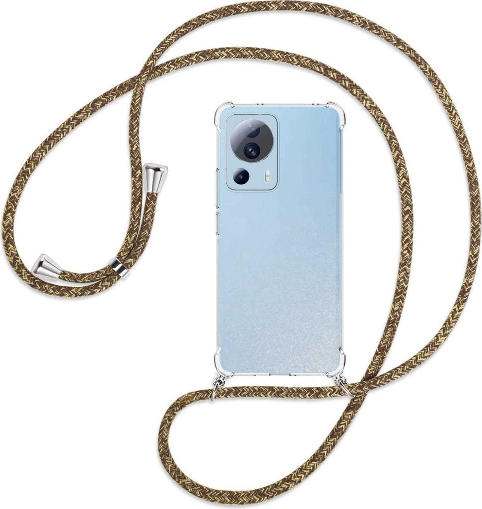 Handykette Backcover-Schutzhülle mit Band (Metall silberfarben) für Xiaomi Civi 2, Xiaomi 12 Lite NE - braun+beige