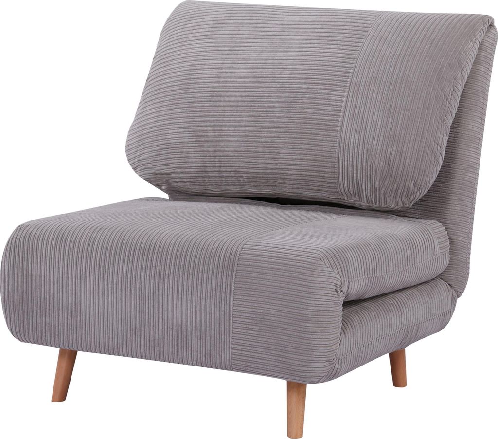A gray corduroy sofa bed is shown against a white background.
