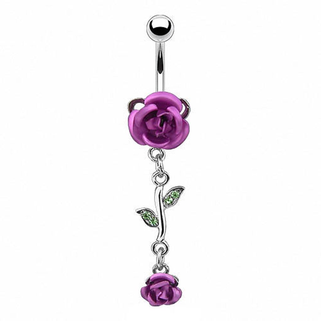 Taffstyle Bauchnabelpiercing Bauchnabelpiercing Schmuck Stecker mit Rosen Blüten Anhänger, Lila