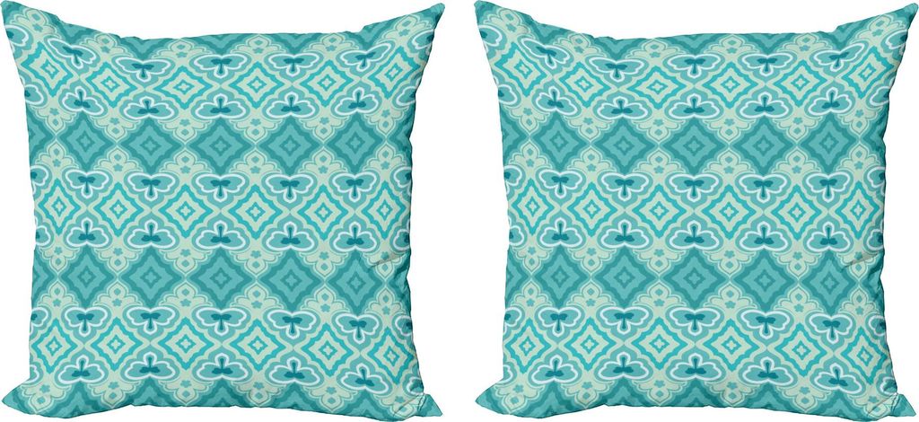 ABAKUHAUS Teal Kissenbezug Set (2Stück), Abstraktes Geometrisches Muster In Der Vintage Historischen Formes, 50 x 50 cm, Teal Beige