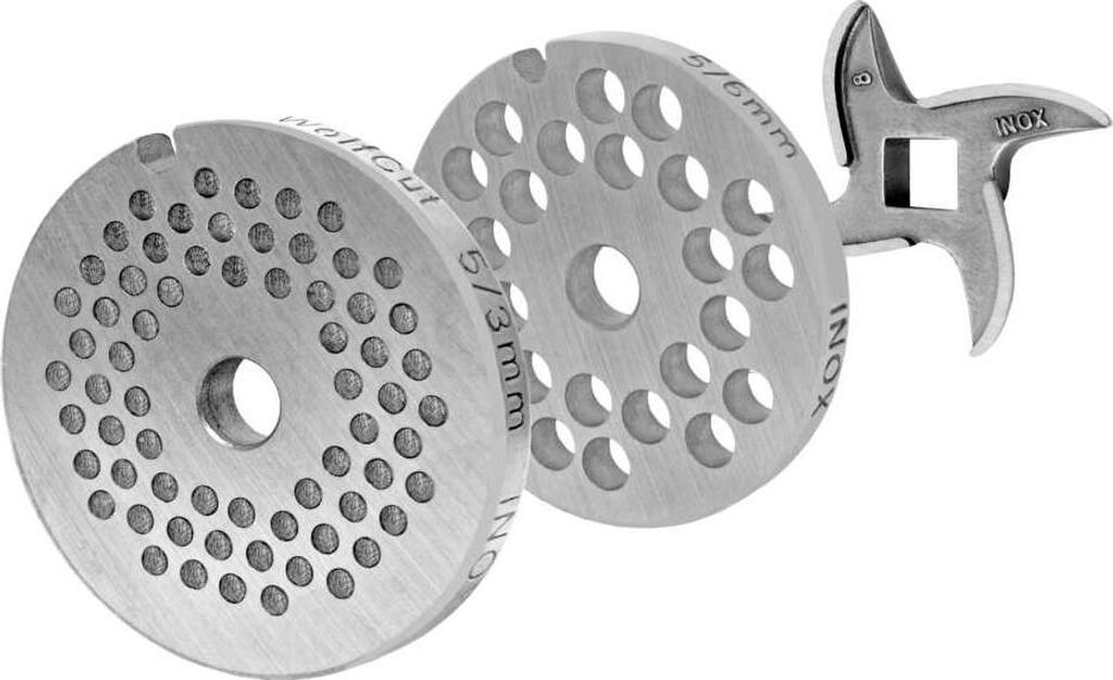 Lochscheibensatz für alle Fleischwolf Größen 5 / 3MM + 6MM und 1 Sichelmesser - passend für alle gängigen Fleischwölfe Größe 5 – z.B.: Bo...