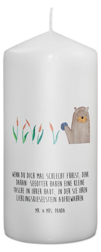Mr. & Mrs. Panda Kerze Otter Stein 15 x 7 cm - Weiß - Geschenk, Pflanzen, Wachskerze, Stumpenkerze, Zylinderkerze, Fun Facts, Seeotter, Erinnerung...