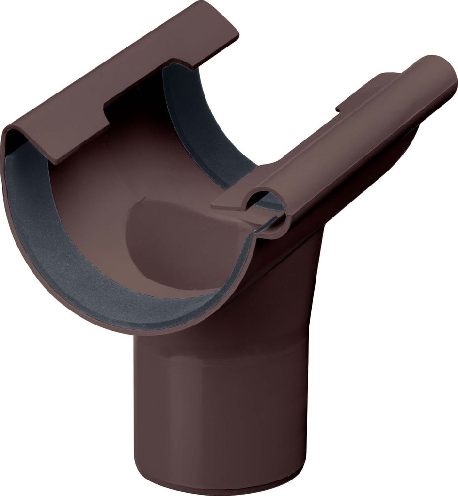 A brown PVC gutter downpipe adapter shown against a white background.