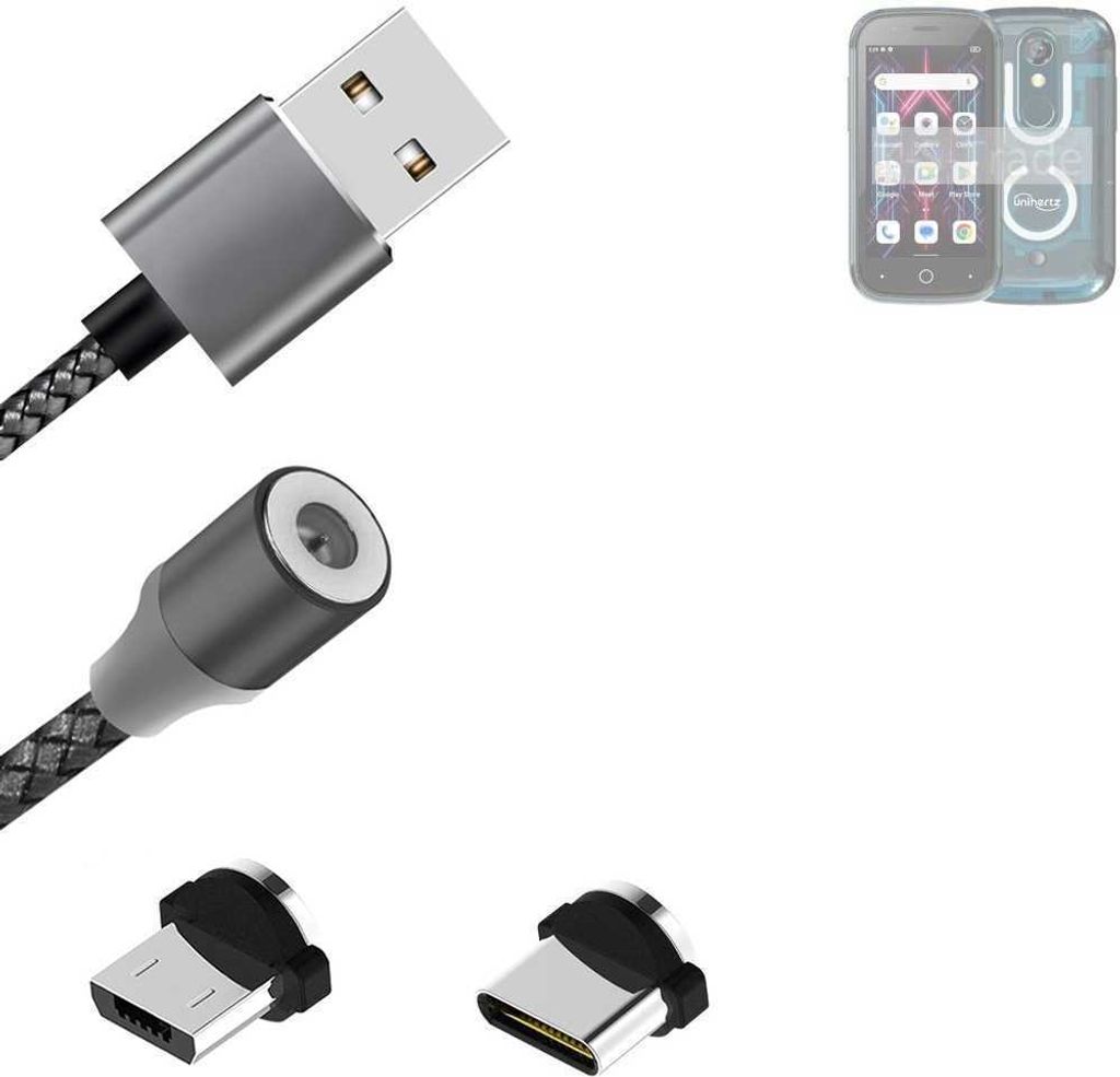 K-S-Trade Hochwertiges Magnet-Lade-kabel Sync-Kabel Daten-Kabel für Unihertz Jelly Star mit USB-Typ-C-Anschluss und Micro-USB-Anschluss 2A bis zu