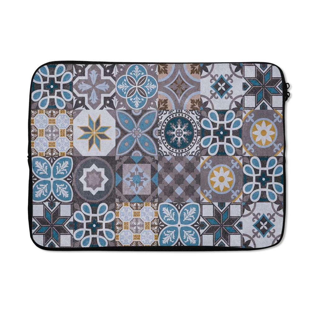 MuchoWow Laptop Hülle 13 Zoll Blumen - Muster - Blau - Braun Laptoptasche - Laptophülle - Sleeve - Rundumschutz