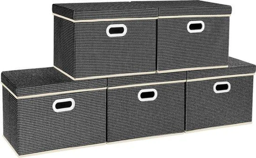 Tiroir de rangement 5 compartiments en tissu rigide avec couvercle gris