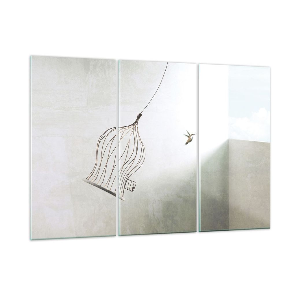 Bilder auf glas - 3 Teile - Flug Vogel Käfig - 165x110cm - Glasbilder - Wandbilder - Bilder - zum Aufhängen bereit - Wanddekoration aus Glas - Gl...