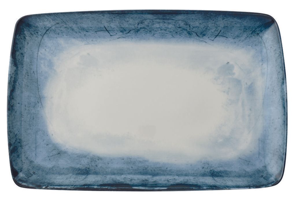 A rectangular plate with a blue and white gradient design.