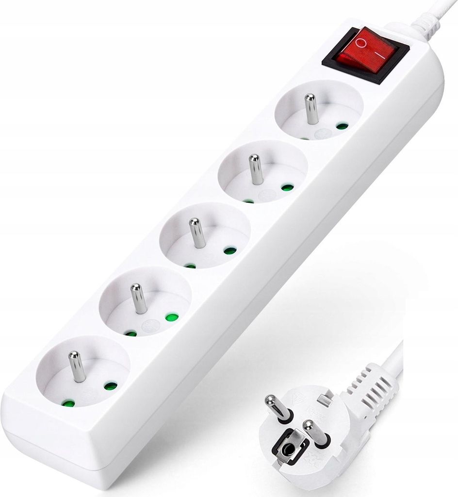 Aigostar Steckdosenleiste 5-fach 1,5m, Kindersicherung, Weiß, 3680W
