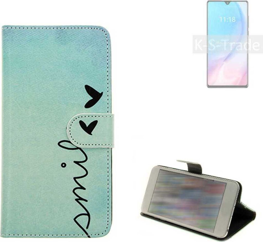 K-S-Trade Schutz Hülle Handy Hülle kompatibel mit Cubot J9 Hülle Handyhülle cover bookstyle Etui Handyhülle ''smile'' türkis Standfunktion