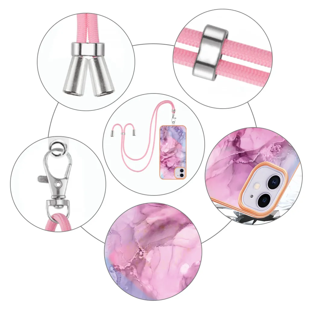 Custodia iPhone 11 Rosa Pastello con Cinturino - Cover Elegante - 5