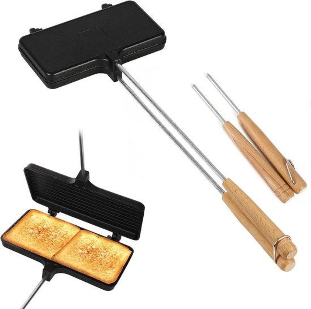 Gietijzer-Taartijzers für Camping - 4 Teleskop-Griffe - Portable Grill- und Sandwich-Maker - Bergtaart-Maker - Camping-Kochgerät
