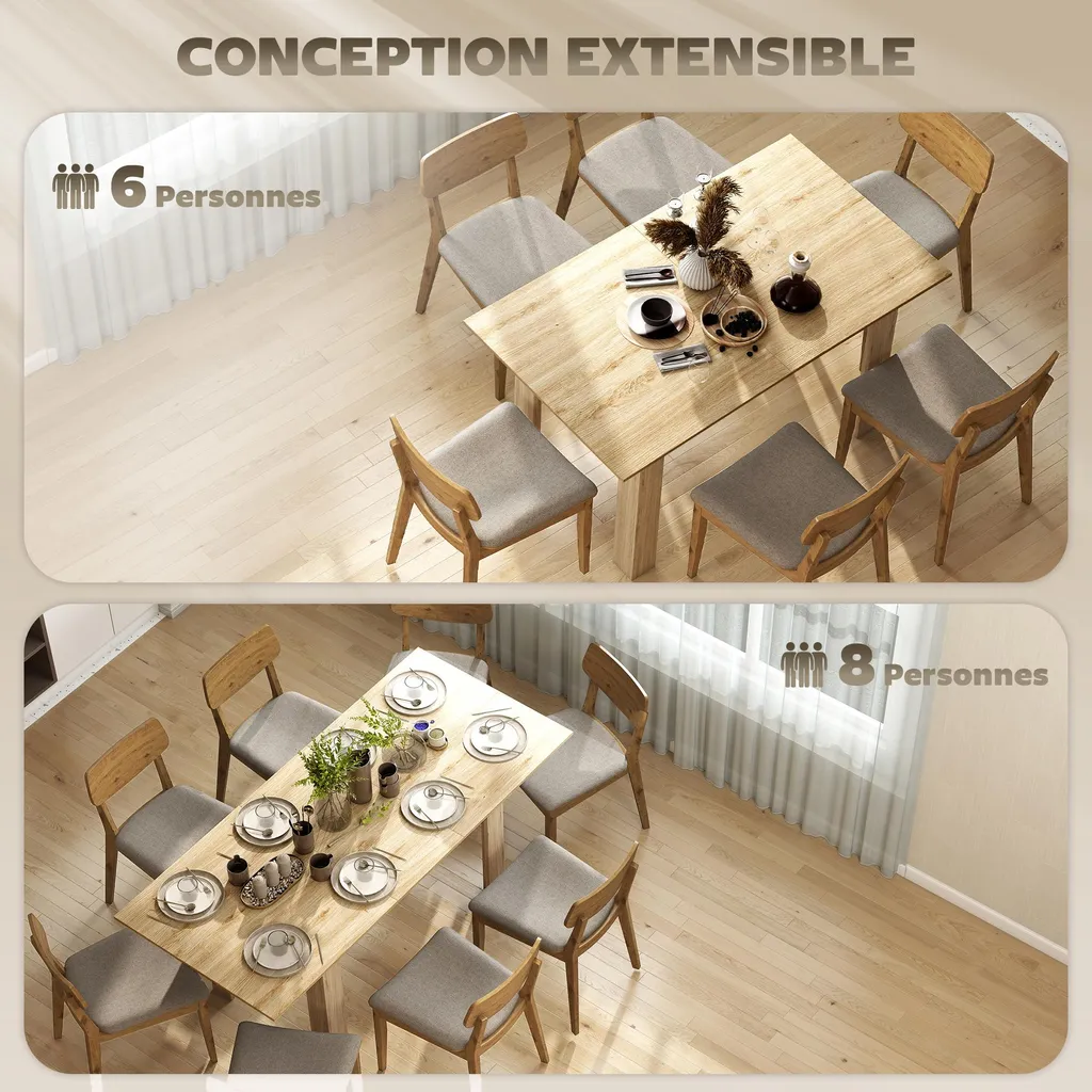 Table à manger modulable 6 à 8 places effet bois naturel design - 3