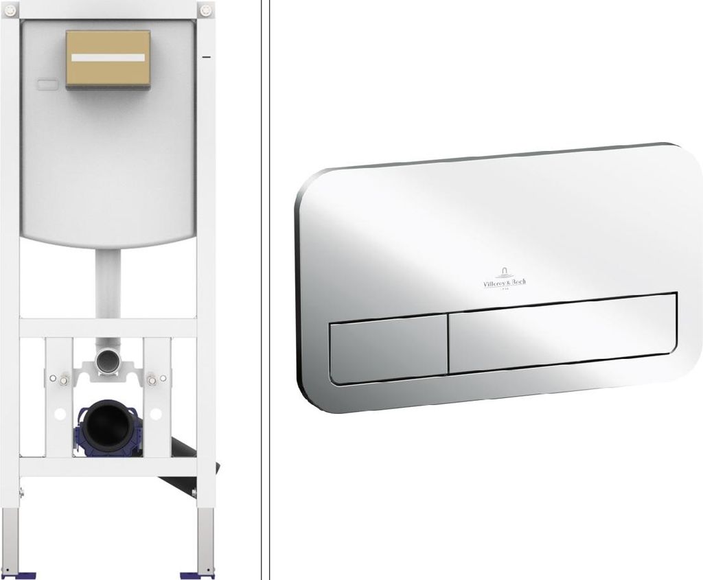 VILLEROY & BOCH Vorwandelement-Set für WC, Unterputz-Spülkasten, Chrom-Betätigungsplatte, 2-Mengen-Spülung