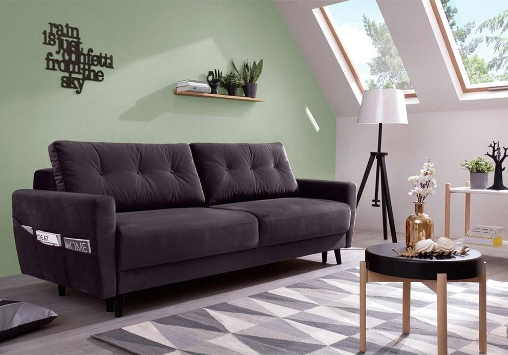 MIUFORM Friendly Lars Velours - Sofa mit Bettfunktion - 220x90cm - Dunkelgrau - 3-Sitzer Schlafsofa