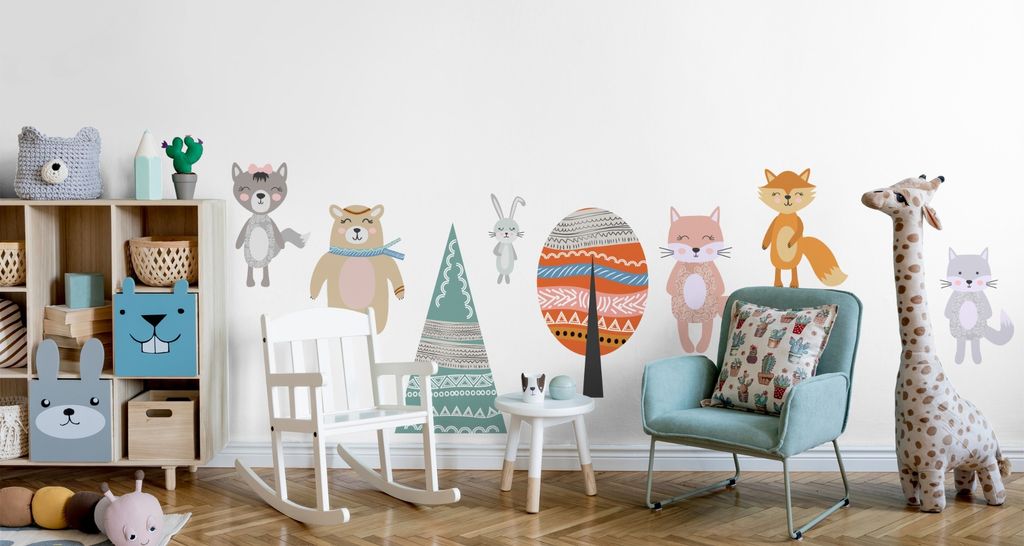 Muralo Wandsticker Waldtiere in Mustern 50 x 100 cm Wandtattoo Wanddeko Aufkleber Set Kinderzimmer XXL
