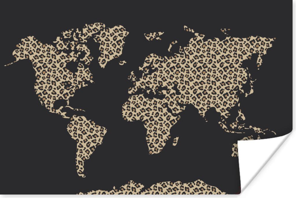 MuchoWow Poster Weltkarte - Tiermotiv - Leopard 90x60 cm - Schlafzimmer