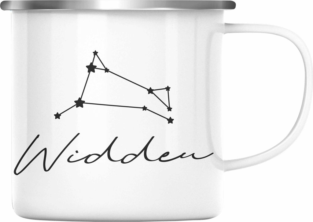 Trendation - Widder Sternzeichen Emaille Tasse Geschenk Horoskop Tierkreiszeichen (Silber)