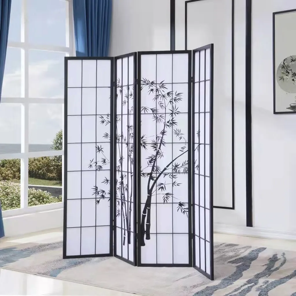 Cloison amovible pour chambre ou salon, paravent Shoji noir 180x180cm zen