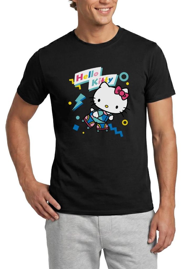 Spreadshirt Hello Kitty 90er Stil Mit Rollschuhen Männer T-Shirt, 4XL, Schwarz