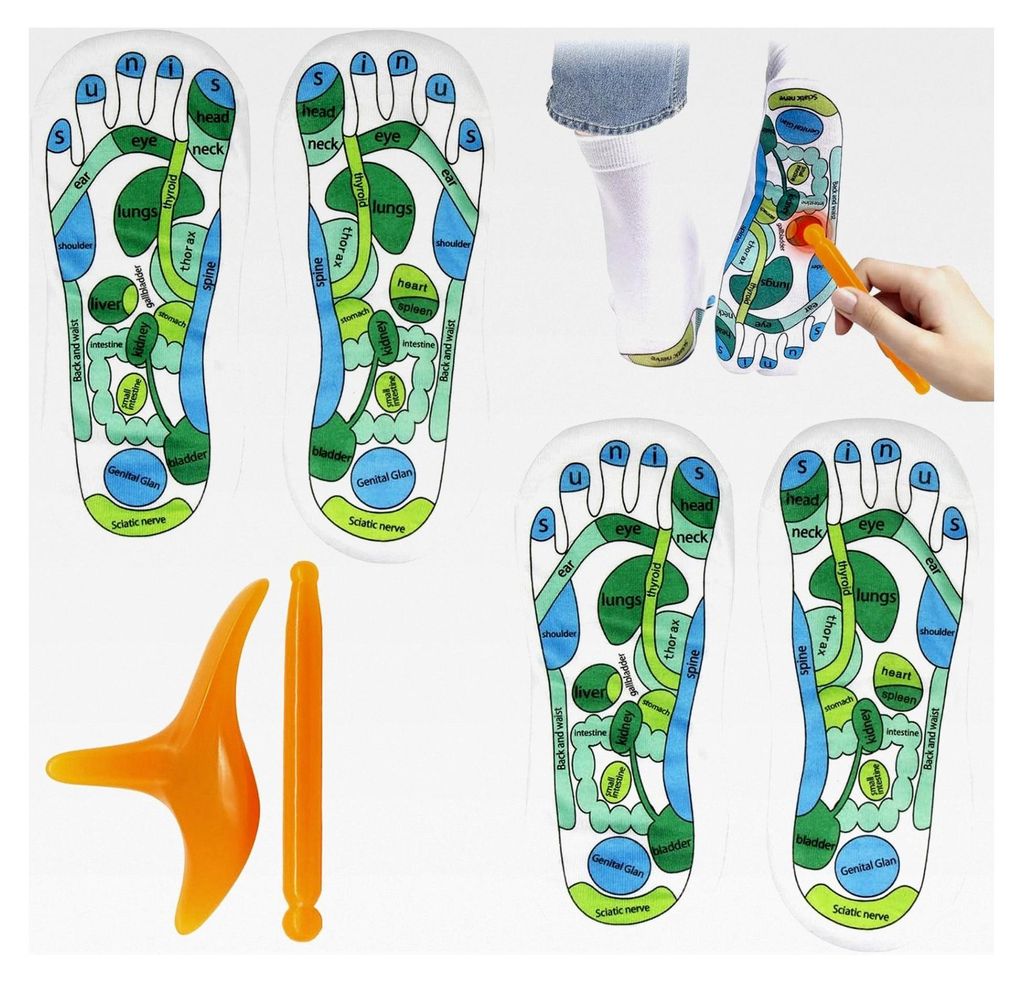 Set von Reflexzonen-Socken, 2 Paar Fußreflexzonen-Socken mit Massagestab zur Linderung von Müdigkeit (Unisex, Größen 37-46)