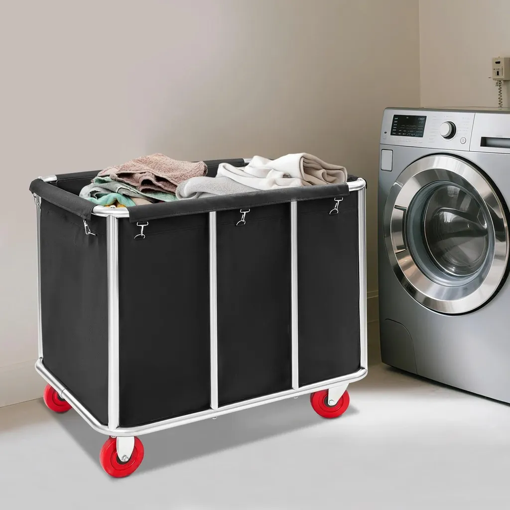Chariot à linge robuste 200kg en acier inox et tissu Oxford imperméable