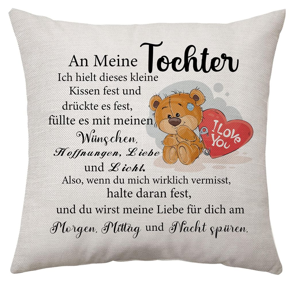 Kissenbezug – Geschenk von Mama und Papa für die Tochter zum Geburtstag, zu Weihnachten oder zur Hochzeit