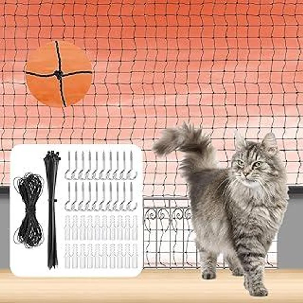 Rete per gatti premium per balconi, rete di protezione per gatti, rete rinforzata per gatti, per la messa in sicurezza di balconi, terrazze, finestre, porte, rete di protezione per gatti in nylon multifilamento (8x3 m)