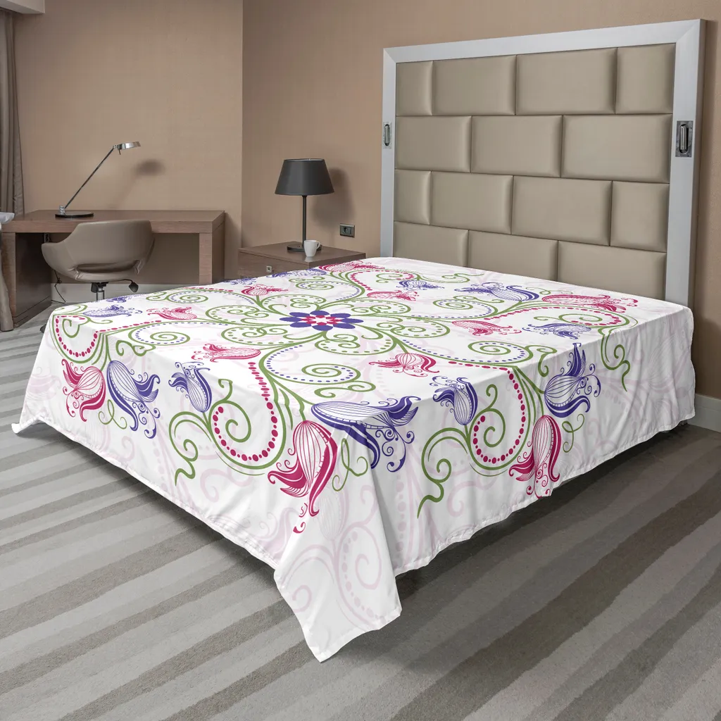 Lenzuolo Piano 244x205 ABAKUHAUS Microfibra | Mandala Floreale No Stiro